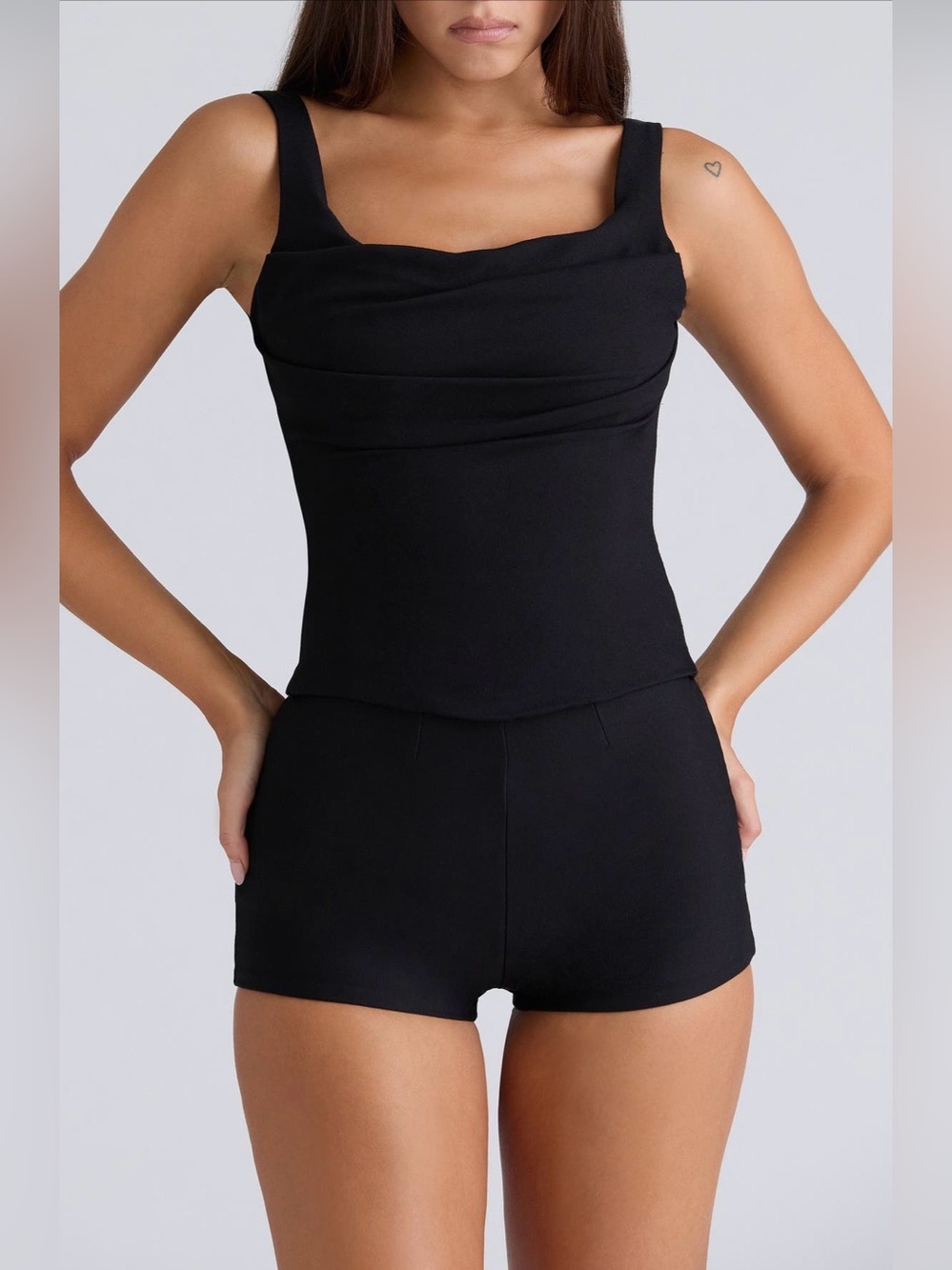 HOUSE OF CB Drape Neck Corset Tank in Black M